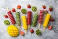 Set of colorful popsicles with fresh fruits and berries Royalty Free Stock Photo