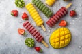 Set of colorful popsicles with fresh fruits and berries Royalty Free Stock Photo