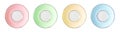 Set of colorful porcelain plates cutout. Pink, green, yellow and blue saucer isolated on a white background. Modern pastel colored