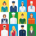 Set of colorful profession people flat style icons vector illust Royalty Free Stock Photo