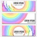 Set of colorful rainbow abstract header banners with curved lines and place for text. Royalty Free Stock Photo