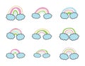 Set of colorful rainbow with clouds aesthetic element art decoration