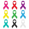 Set, colorful realistic ribbons on white background. Symbol ribbons for awareness. Royalty Free Stock Photo