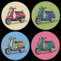 Set of colorful retro scooter icons