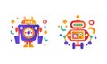 Set of Colorful Robots Icons, Funny Service Chatbots Flat Vector Illustration