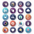 Set of colorful round buttons with icons for web and mobile applications Royalty Free Stock Photo