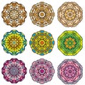 Set of 9 colorful round ornaments Royalty Free Stock Photo