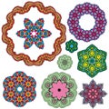 Set of 9 colorful round ornaments, kaleidoscope floral patterns. Royalty Free Stock Photo