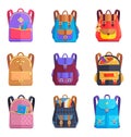 Set of Colorful Rucksacks for Girls or Boys Vector