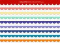 Set of colorful scallops stripes seamless repeat pattern geometric design on white background