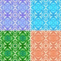 Set of colorful seamless geometric patterns. Traditional.