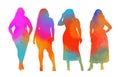 Set of colorful silhouettes of obese women. Dumplings, women XXL size. Beautiful curvy women. Overweight ladies. Fat