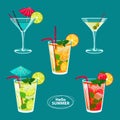 Set of colorful sketch of alcohol cocktails and other drinks Royalty Free Stock Photo