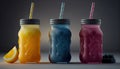 Set of colorful smoothies on bright background. Al generated