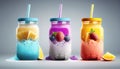 Set of colorful smoothies on bright background. Al generated