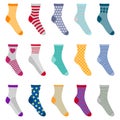 Set of colorful socks with different patterns, vector illustration