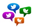 Set of colorful speech bubble communication with birds - vector