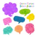 Set of colorful speech bubbles with crayon texture