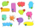 Set of colorful speech bubbles with flowers and plants.Hand-drawn elements.Social chat symbols.Collection of text boxes of Royalty Free Stock Photo