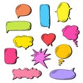 Set of colorful speech bubbles. Hand-drawn elements. Social chat symbols. Collection of text boxes of different shapes. Dialogue Royalty Free Stock Photo