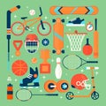 Set of colorful sport icons.Isolated vector objects.Tourism, sports, fitness and a healthy lifestyle. Flat illustration Royalty Free Stock Photo