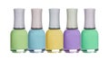 Set of colorful spring pastel nail polishes isolated on white