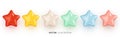 Set of colorful stars. Collection of realistic 3D multicolored vector star shapes on white background Royalty Free Stock Photo