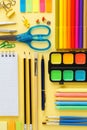 Set of colorful stationery and supplies for school