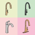 Set of Colorful Steel Water Supply Faucets For Bathroom And Kitchen Sink vector illustration Royalty Free Stock Photo