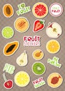 Set of colorful stiÃÂkers with fruits and phrases