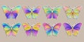 Set of Colorful Stickers Butterflies of Gradient Pastel Colors for Children`s Stuffs and Baby Products
