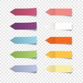 Set of colorful stickers. Collection oblong colorful arrow shaped sticker with peeling off edge realistic style for labeling infor Royalty Free Stock Photo