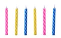 Set of colorful striped birthday candles on white Royalty Free Stock Photo