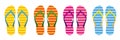 Set of colorful striped flip flops summer collection swim wear