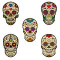 Set of colorful sugar skull isolated on white background. Day of the dead. Design element for poster, card, banner, print.