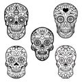 Set of colorful sugar skull isolated on white background. Day of the dead. Dia de los muertos. Design element for poster, card, ba Royalty Free Stock Photo