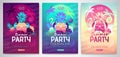 Set of Colorful summer disco party posters with fluorescent tropic leaves, pineapple and flamingo. Summertime backgrounds