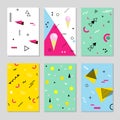 Set of Colorful summer pattern with ice cream and geometric elements in memphis style background, vector. Royalty Free Stock Photo