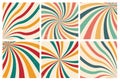 Set of colorful summer swirls with multicolored beams in a retro 70s style. Flat style groovy Vector illustration Royalty Free Stock Photo
