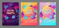 Set of colorful summer tropical gradient backgrounds with geometric elements. Summer disco cocktail party poster. Royalty Free Stock Photo