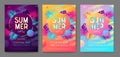 Set of colorful summer tropical gradient backgrounds with geometric elements. Summer disco party poster. Summertime template Royalty Free Stock Photo
