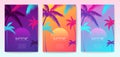 Set of colorful summer tropical gradient backgrounds with geometric elements. Summer disco party poster. Summertime template Royalty Free Stock Photo