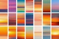Set of colorful sunset and sunrise sea banners. Abstract blurred textured gradient mesh color backgrounds Royalty Free Stock Photo