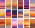 Set of colorful sunset and sunrise sea banners. Abstract blurred textured gradient mesh color backgrounds Royalty Free Stock Photo