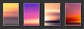 Set of colorful sunset and sunrise sea. Blurred modern gradient mesh background paper cards Royalty Free Stock Photo