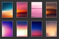 Set of colorful sunset and sunrise sea. Blurred modern gradient mesh background paper cards Royalty Free Stock Photo