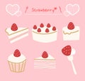 set of Colorful sweet cake and slice.valentine`s day