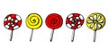 Set colorful sweet lollipops. Round candies on stick. Vector illustration. hand draw