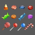 Set of colorful sweets and candies icons.