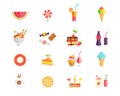 Set of colorful sweets desserts and cakes icons